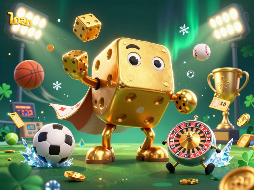 Engage with the dynamic spirit of gambling as you explore golden loan-themed dice under sparkling lights.