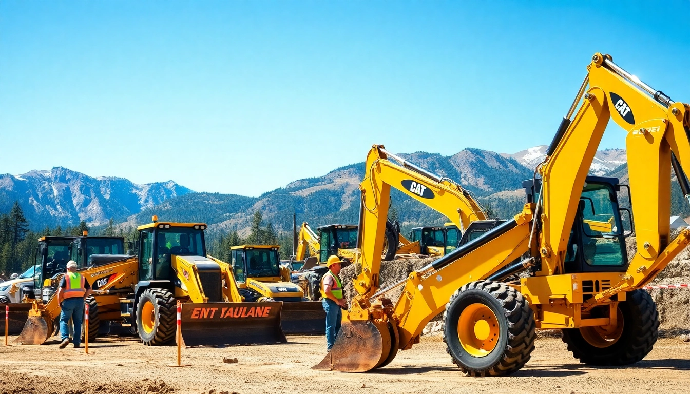 Kalispell equipment rental displayed prominently with construction workers using machinery in a vibrant setting.