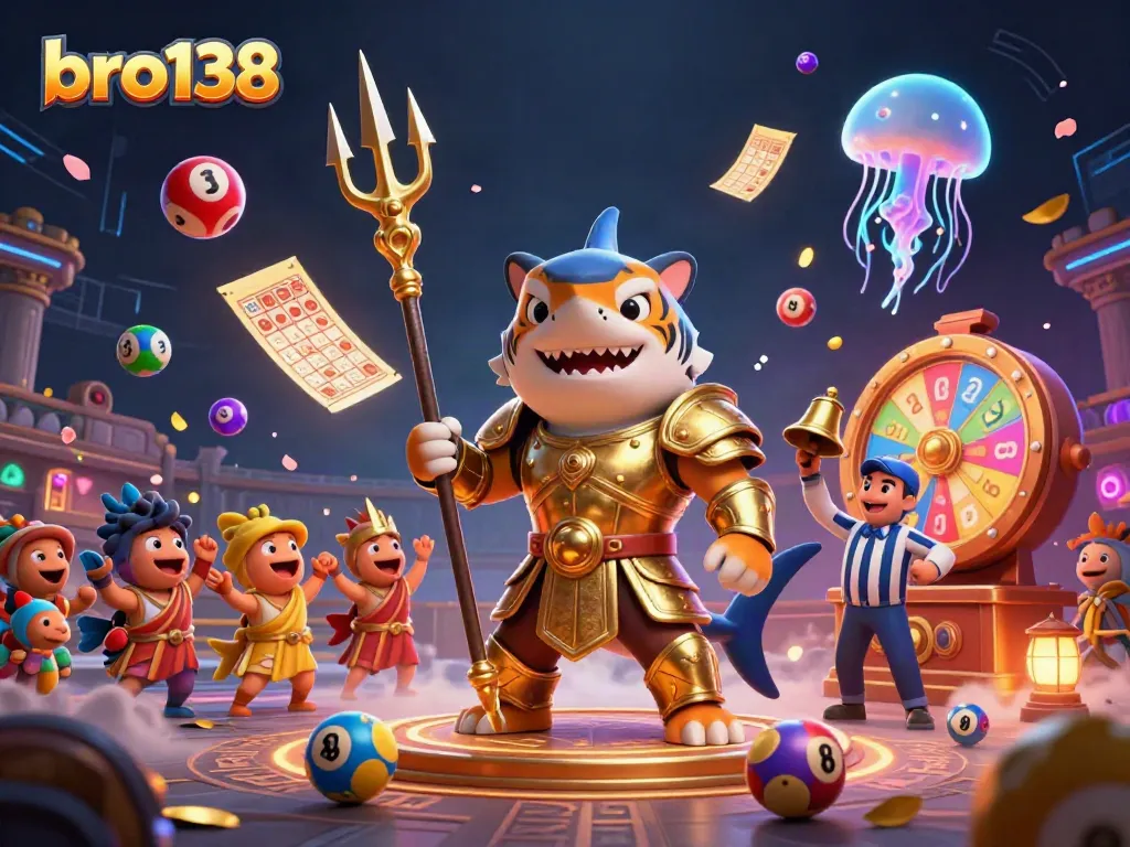 Experience the excitement of bro138 with a thrilling underwater casino scene featuring a gladiator shark.