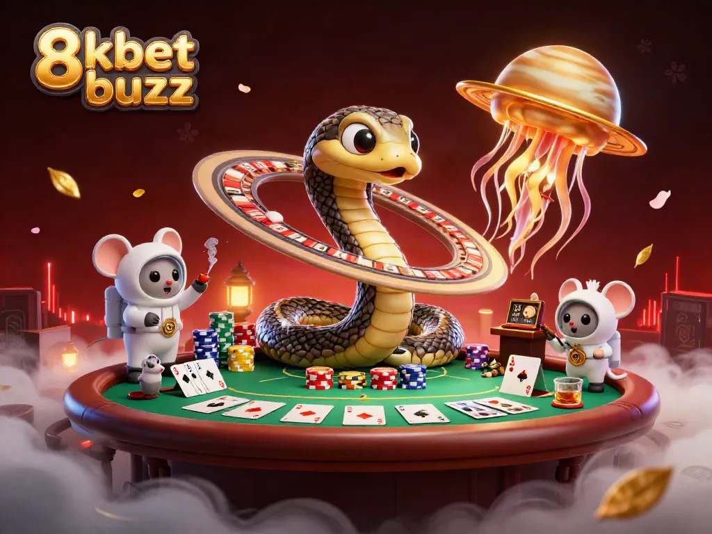 Experience thrilling bets at 8kbet buzz with cosmic characters in a vibrant casino scene.