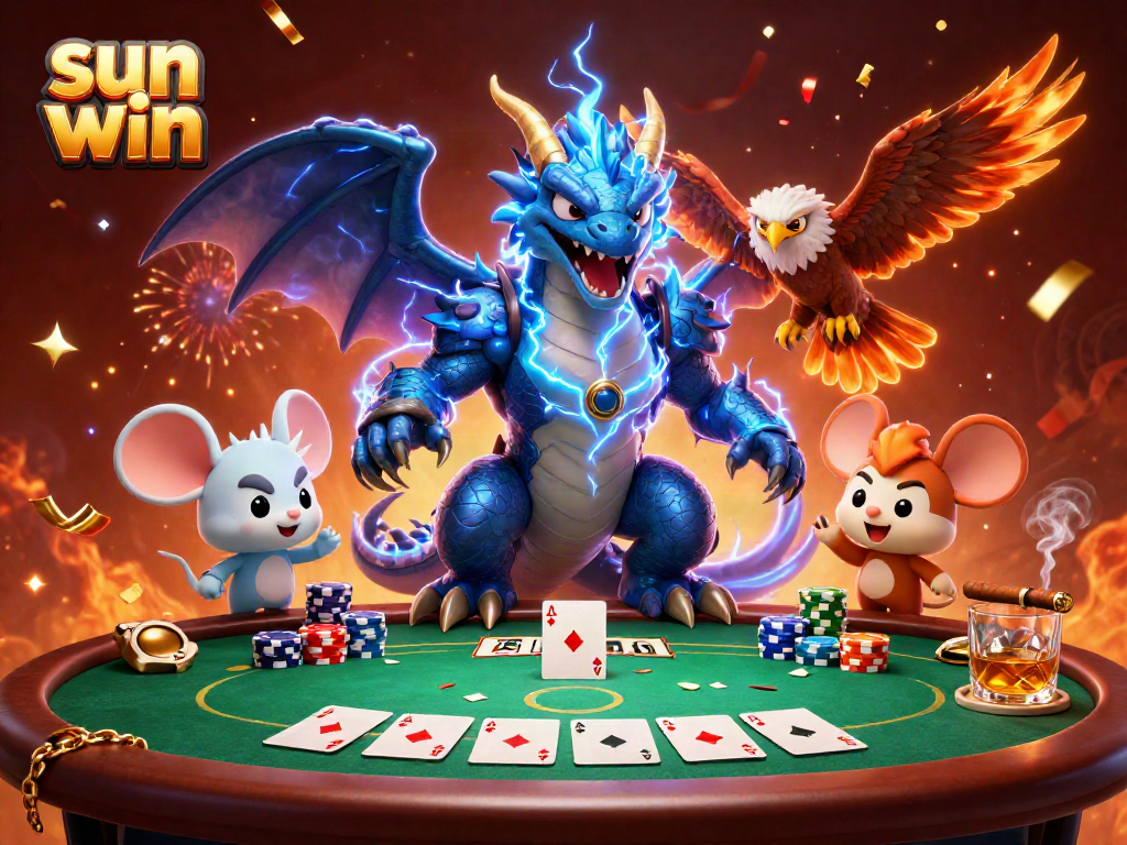 Experience the thrilling action at sun win with vibrant casino characters and game elements.