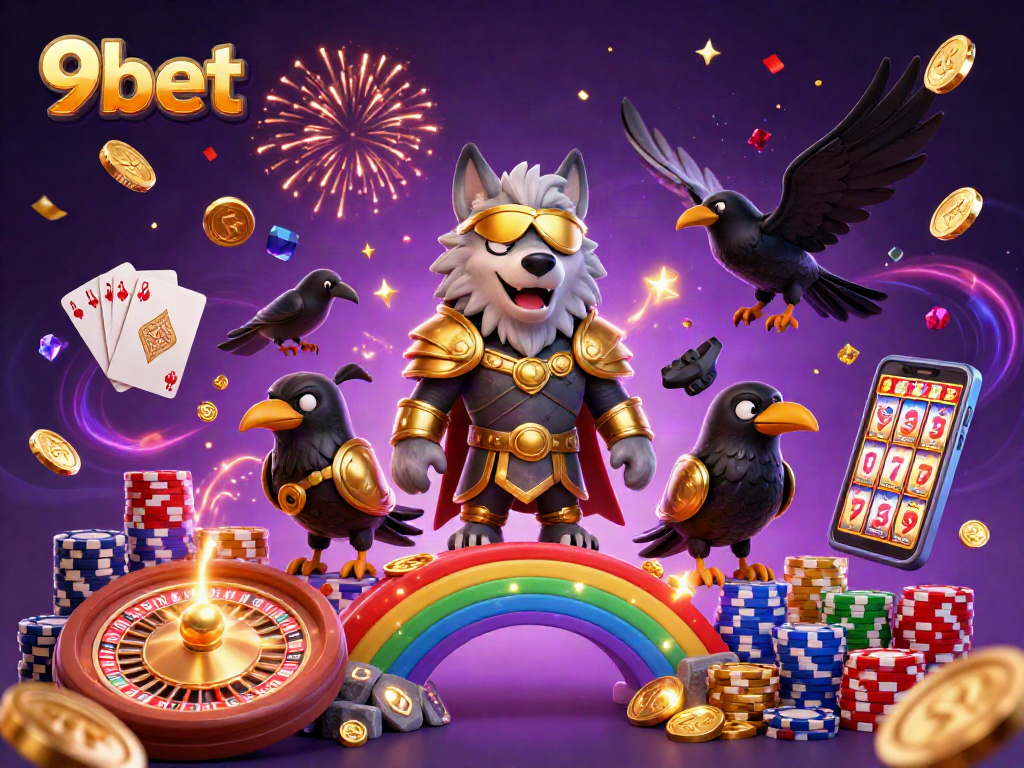 Experience thrilling gameplay with 9bet as Odin and ravens celebrate wins amidst cascading coins.
