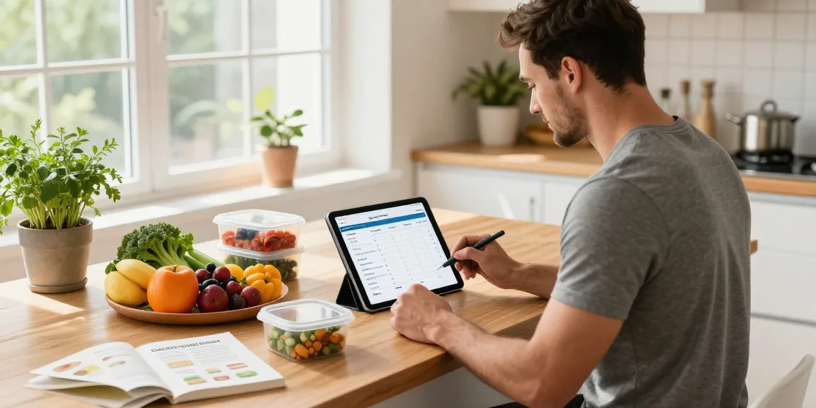 Tracking macros with the best AI macro tracker in a vibrant kitchen surrounded by fresh ingredients.