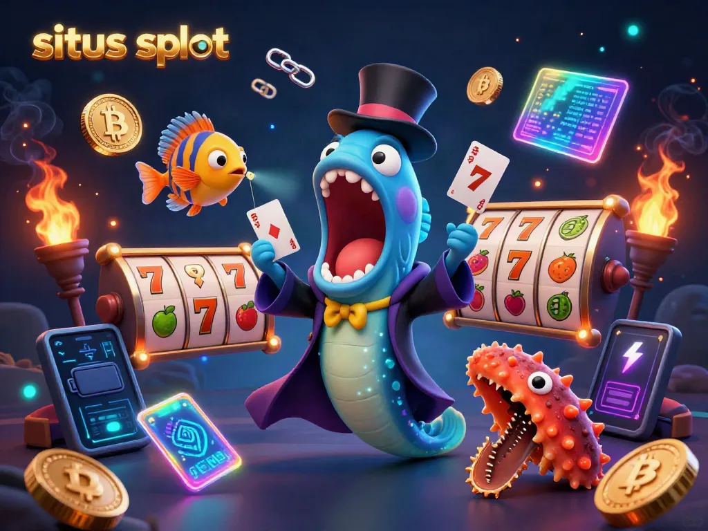 Engage with situs slot magic in this 3D animated scene featuring a bioluminescent eel and cartoon characters.