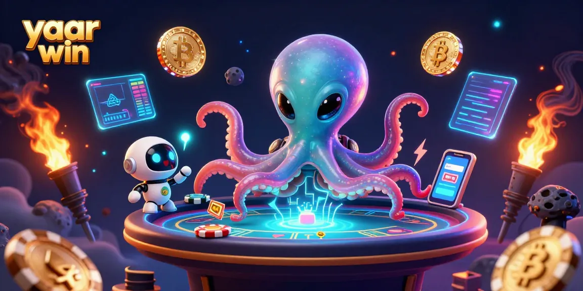 Join the excitement at yaar win with an alien octopus mastering holographic poker in a cosmic casino.