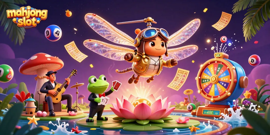 Engage with the exciting mahjong slot scene featuring a pilot, croupier, and musicians in a vibrant casino.