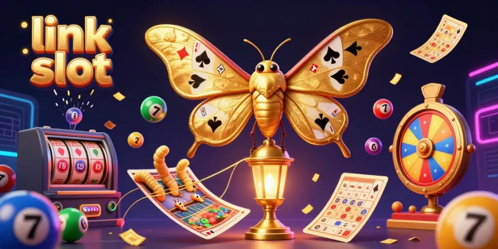 Experience the thrill of link slot gaming in this vibrant 3D casino scene filled with colorful elements and dynamic visuals.
