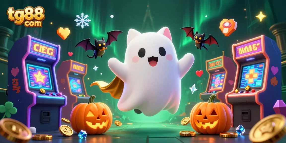 Experience thrilling gaming at tg88 com with a playful ghost cat in a spectacular casino scene.