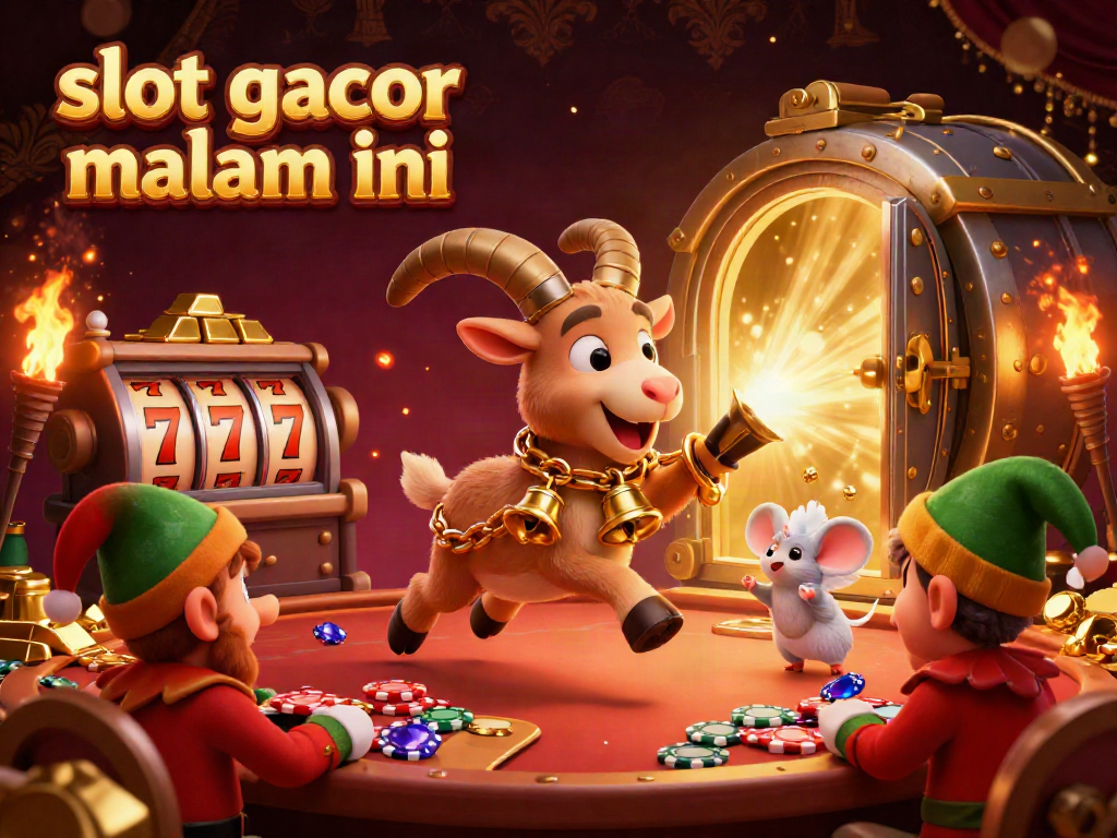 Rasakan sensasi bermain slot gacor malam ini dengan suasana kasino yang hidup dan karakter lucu dalam ilustrasi 3D.