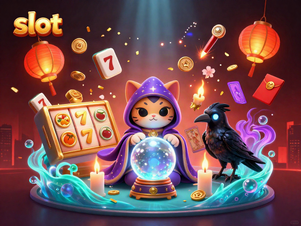 Experience the thrill of slot games with an engaging scene featuring mystical characters and vibrant symbols.