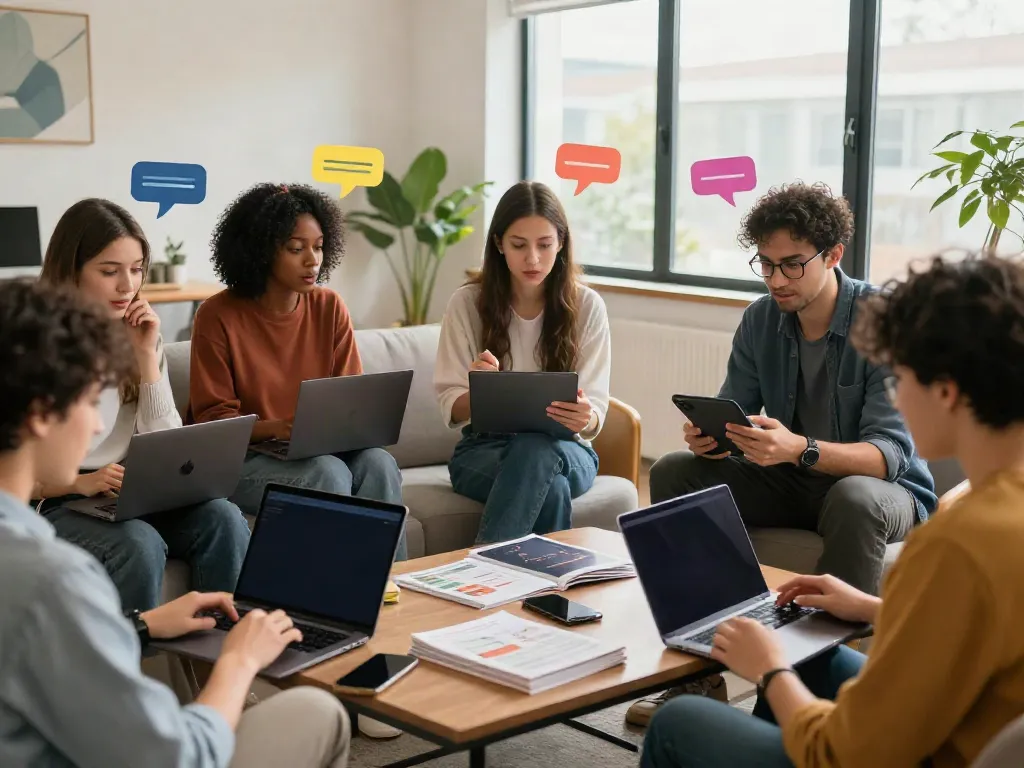 Social media users discussing onlyfans leaks in a modern community space, highlighting engagement and interaction.