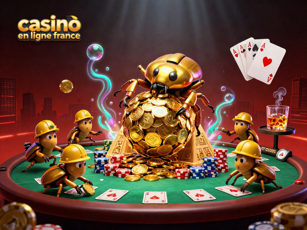 Jouez et gagnez au casino en ligne France avec des symboles de jeux et des pièces d'or.