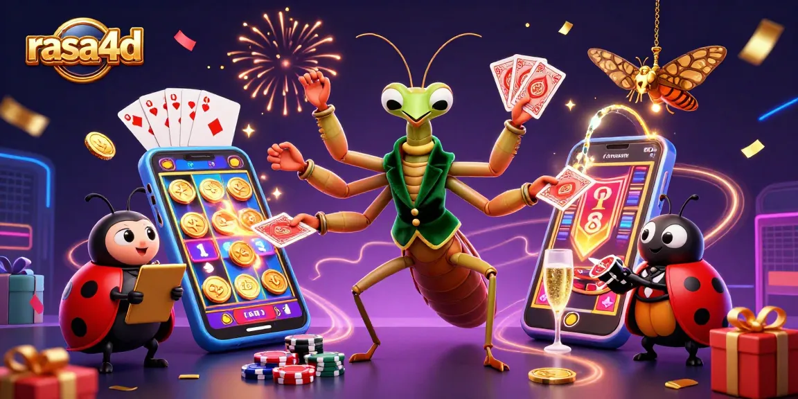 Mainkan slot di rasa4d dengan kartu poker dan koin emas yang mengalir dari smartphone inovatif.